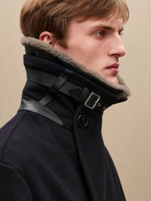 Pea coat with leather details, View: Worn, worn, view 7 of 9