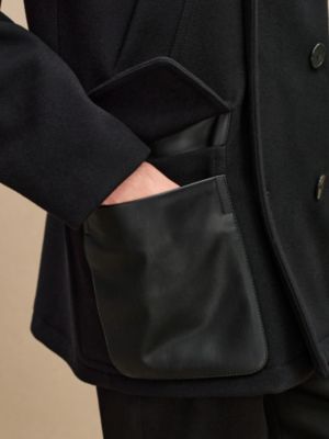 Pea coat with leather details, View: Worn, worn, view 8 of 9