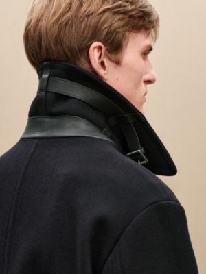 Pea coat with leather details, View: Worn, worn, view 9 of 9