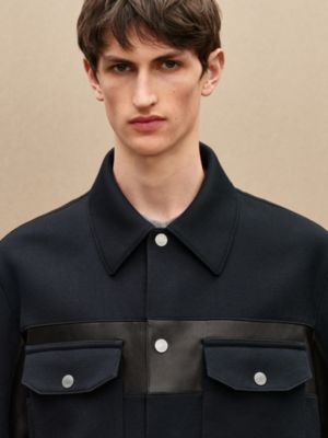 Sobrecamisa en lana, detalles en piel, Vista: Ver artículo puesto, worn, vista 5 de 7
