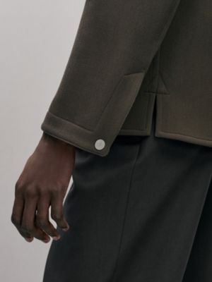 가죽 디테일 울 오버셔츠, 보기: 이미지: 제품 착용 이미지, worn, 6개 중 6번째 보기