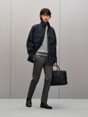 Buttoned technical gabardine parka