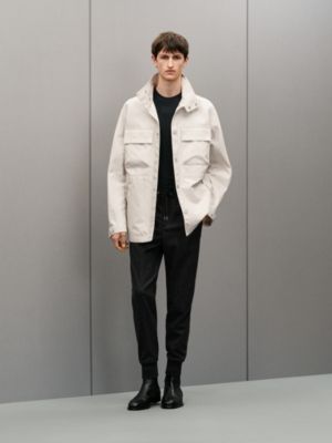 Buttoned technical gabardine parka