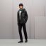 Hooded jacket with leather detail, anthracite