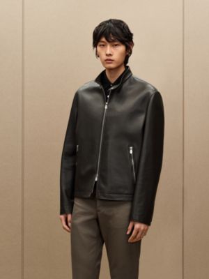 Blouson imprimé en cuir de veau , Vue: Vue portée, worn, vue 2 sur 6