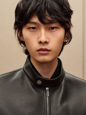 Blouson imprimé en cuir de veau , Vue: Vue portée, worn, vue 4 sur 6