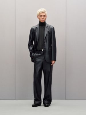 "Pinstripe" Stadium calfskin jacket, long model