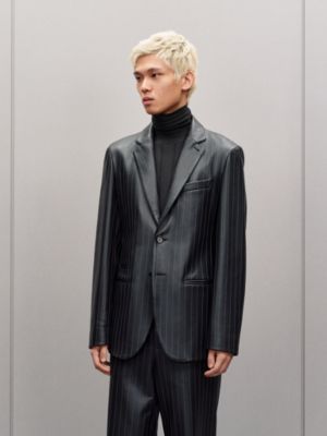 "Pinstripe" Stadium calfskin jacket, long model, View: Worn, worn, view 3 of 9