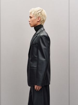 "Pinstripe" Stadium calfskin jacket, long model, View: Worn, worn, view 4 of 9