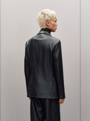 "Pinstripe" Stadium calfskin jacket, long model, View: Worn, worn, view 5 of 9