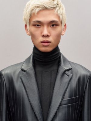 "Pinstripe" Stadium calfskin jacket, long model, View: Worn, worn, view 6 of 9