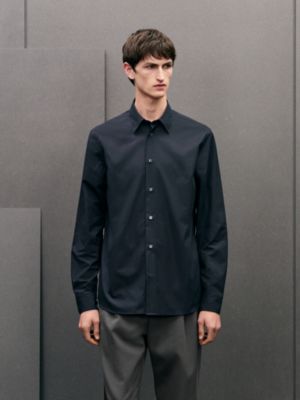 Straight cut shirt with leather detail, View: Worn, worn, view 2 of 6