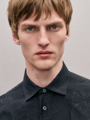"Fils de fleur léger" straight cut shirt with Paolo collar, View: Worn, worn, view 4 of 6
