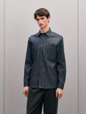 스트레이트 컷 데님 셔츠, 보기: 이미지: 제품 착용 이미지, worn, 2개 중 5번째 보기
