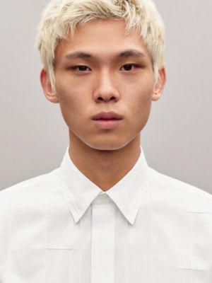 "Nervures H" straight cut shirt with Louis collar, View: Worn, worn, view 4 of 7