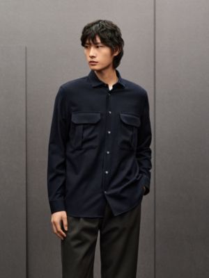 거싯 포켓 스트레이트 컷 울 셔츠, 보기: 이미지: 제품 착용 이미지, worn, 2개 중 7번째 보기