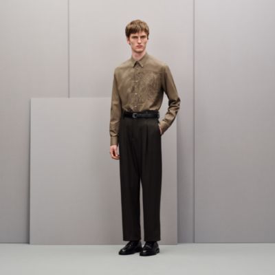 "Broderie cheval" straight cut shirt with Louis collar
