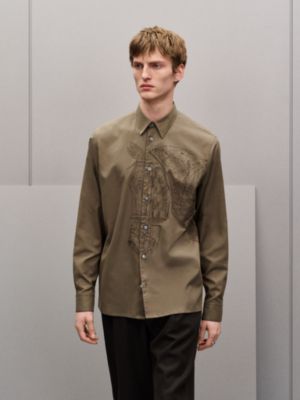 "Broderie cheval" straight cut shirt with Louis collar, View: Worn, worn, view 2 of 6