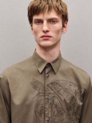 "Broderie cheval" straight cut shirt with Louis collar, View: Worn, worn, view 4 of 6