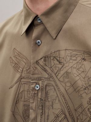 "Broderie cheval" straight cut shirt with Louis collar, View: Worn, worn, view 6 of 6