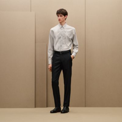 "Broderie cheval" straight cut shirt with Louis collar