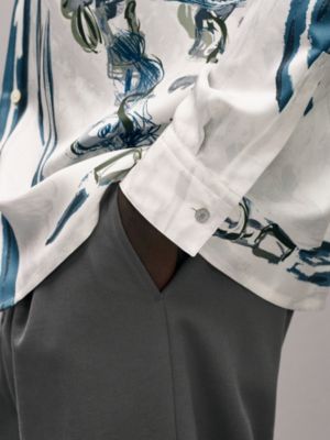 "Brides de Gala Brush" straight cut silk shirt with Louis collar, View: Worn, worn, view 5 of 5
