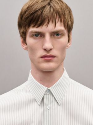 "Rayures Rythmees" fitted shirt with Faubourg collar, View: Worn, worn, view 4 of 5