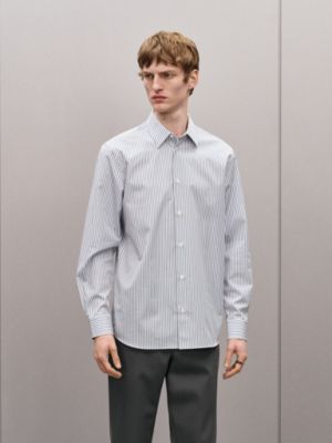 "Rayures rythmees" straight cut shirt with Faubourg collar, View: Worn, worn, view 2 of 5