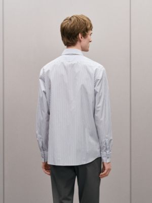 "Rayures rythmees" straight cut shirt with Faubourg collar, View: Worn, worn, view 3 of 5