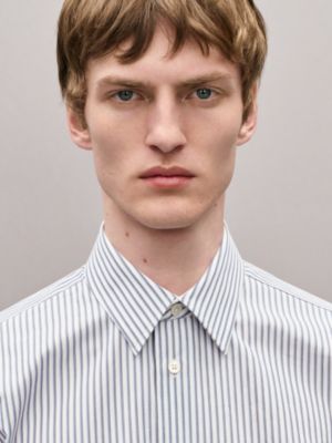 "Rayures rythmees" straight cut shirt with Faubourg collar, View: Worn, worn, view 4 of 5