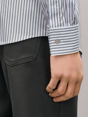 "Rayures rythmees" straight cut shirt with Faubourg collar, View: Worn, worn, view 5 of 5