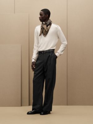 ラウンドネックニット カシミヤ レザーディテール