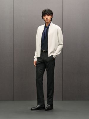 Zipped cashmere jacket with leather details