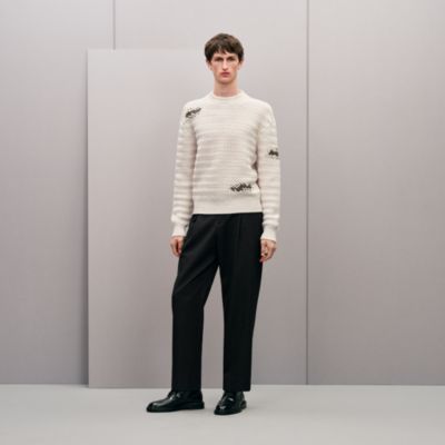 "Tressage cuir" crewneck sweater