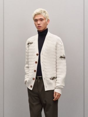 "Tressage cuir" buttoned cardigan, View: Worn, worn, view 3 of 6