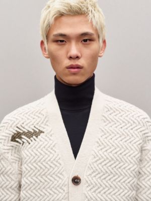 "Tressage cuir" buttoned cardigan, View: Worn, worn, view 5 of 6