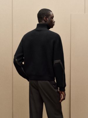 Full-zip sweater with leather detail, View: Worn, worn, view 3 of 6