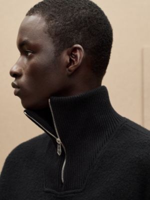 Full-zip sweater with leather detail, View: Worn, worn, view 4 of 6