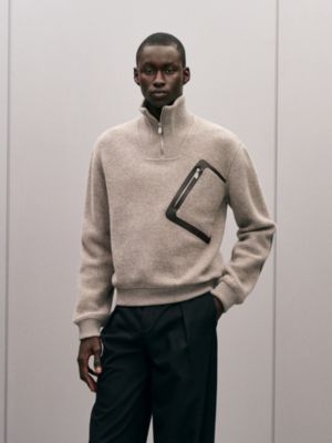 Sweatshirt mit Reißverschlusskragen und Lederdetail, Ansicht: Getragene Ansicht, worn, Ansicht 2 von 6