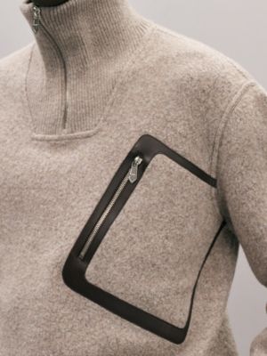 Sweatshirt mit Reißverschlusskragen und Lederdetail, Ansicht: Getragene Ansicht, worn, Ansicht 4 von 6