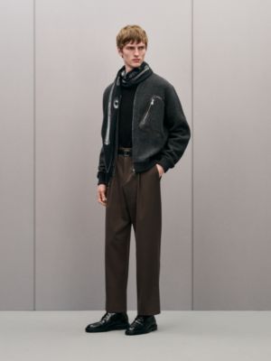 Zipped cardigan with leather detail