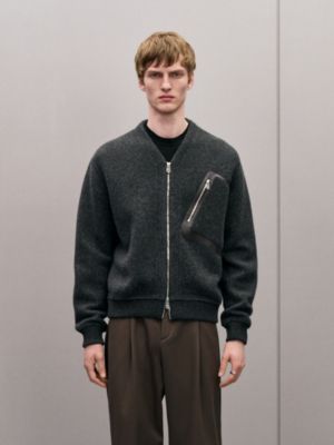 Zipped cardigan with leather detail, View: Worn, worn, view 2 of 5