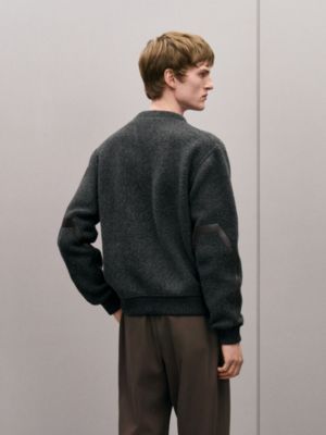 Zipped cardigan with leather detail, View: Worn, worn, view 3 of 5