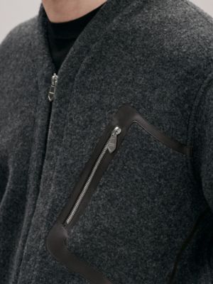 Zipped cardigan with leather detail, View: Worn, worn, view 4 of 5