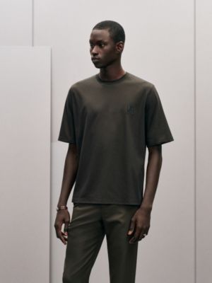 "H'Cheval" t-shirt with leather detail, View: Worn, worn, view 2 of 4