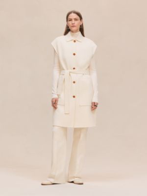 Colete longo em cashmere com cinto, Exibir: Sendo usado, worn, visualizar 3 de 7