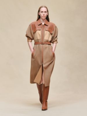 Mixed leather Trench coat