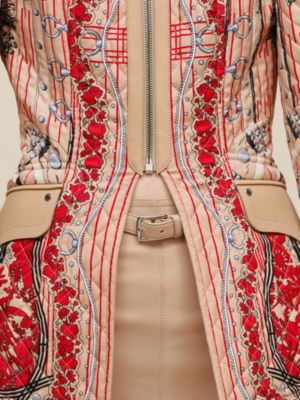 "Aux Champs en Fleurs Raye" mixed leather mat equestrian jacket, View: front, front, view 6 of 8