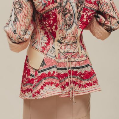 "Aux Champs en Fleurs Raye" mixed leather mat equestrian jacket, View: video, view 2 of 8