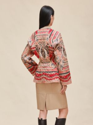 "Aux Champs en Fleurs Raye" mixed leather mat equestrian jacket, View: Worn, worn, view 4 of 8